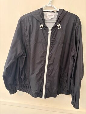 Olive &Oak Unisex Black Hooded Windbreaker Zipper Closure - Lightweight Size XL
